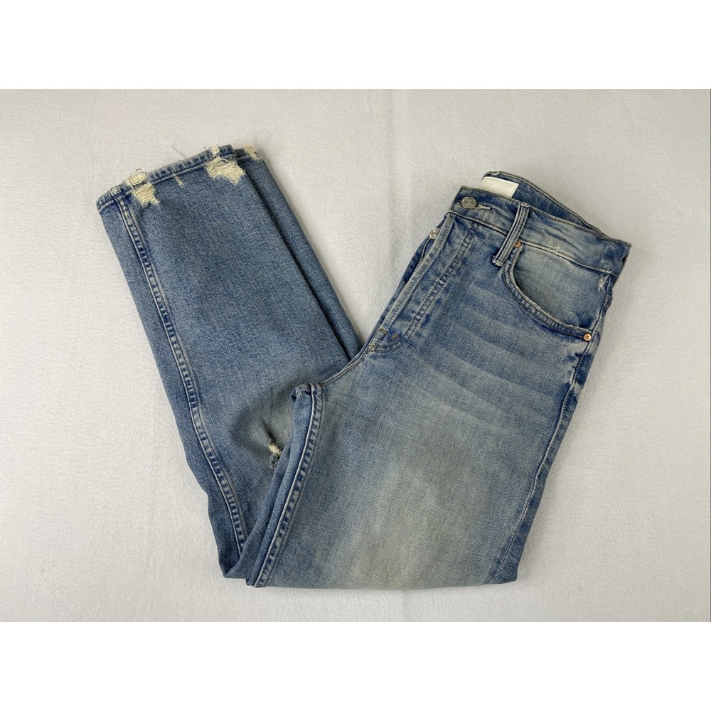 MOTHER Light Blue Distressed Ankle Jeans